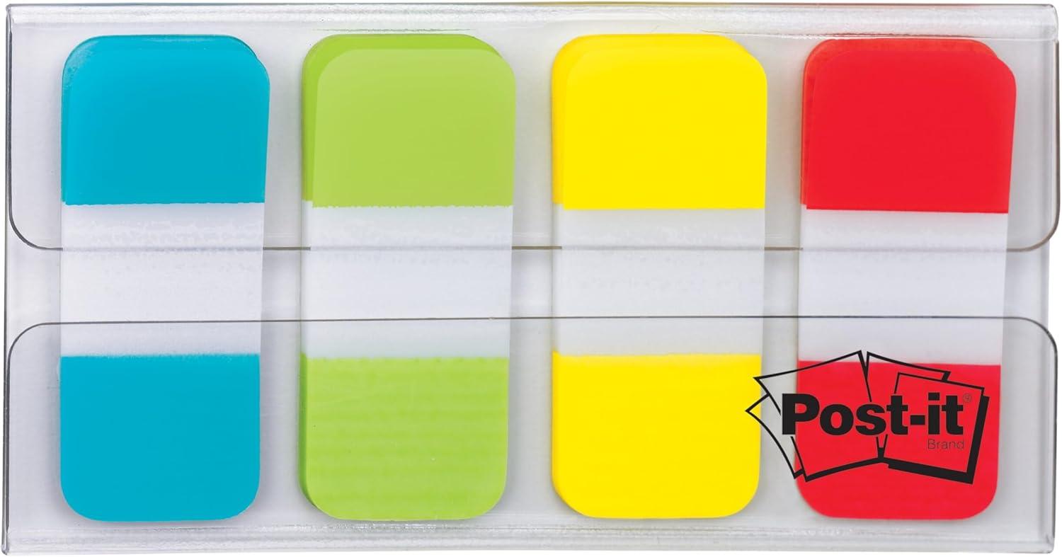 Post-it Tabs, .625", Aqua, Lime, Yellow, Red, 10/Color, 40/Dispenser