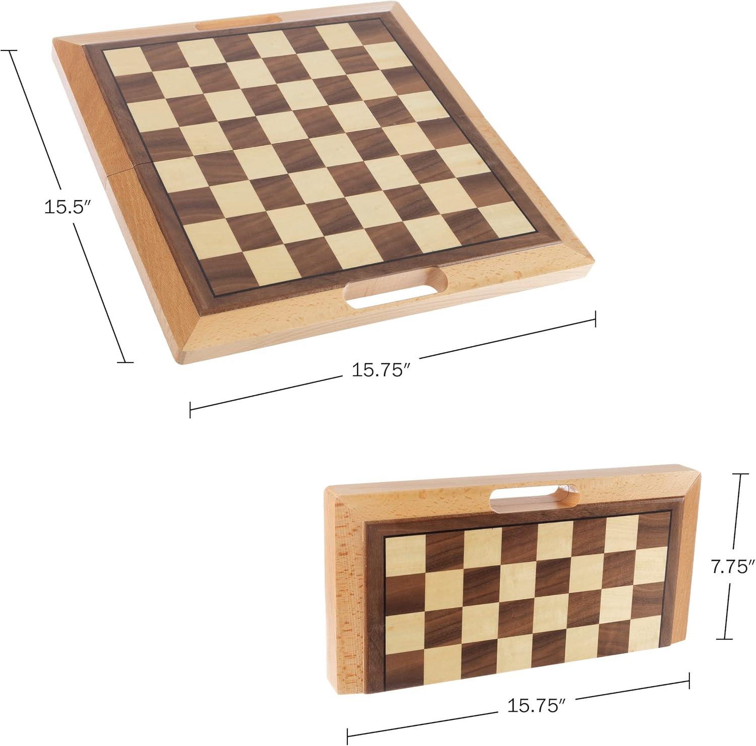 Deluxe Wooden 3-in-1 Chess, Checkers, Backgammon Set