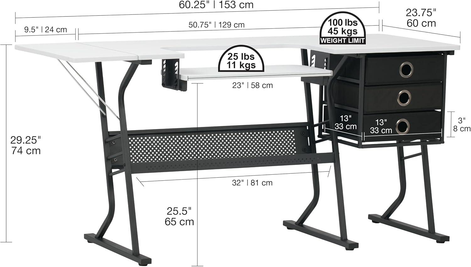 Sew Ready 60.25'' x 23.75'' Sewing Table with Sewing Machine Platform