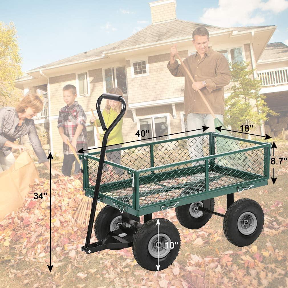 CL.HPAHKL Metal Garden Wagon Cart, Heavy Duty 400 Lbs Capacity Outdoor Garden Cart Beach Wagon with Wheels and Rotating Handle, Utility Wagon Cart for Beach Lawn Yard