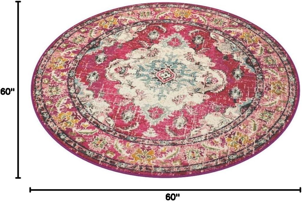 Monaco MNC243 Power Loomed Indoor Area Rug - Pink/Multi - 5' Round - Safavieh