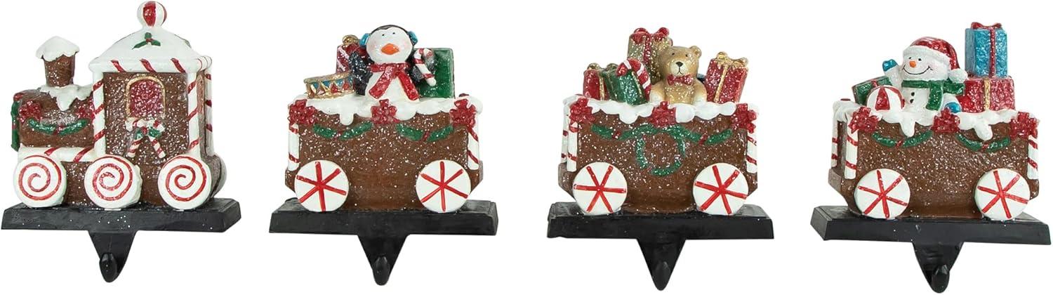 Set of 4 Glittered Gingerbread Train Christmas Stocking Holders