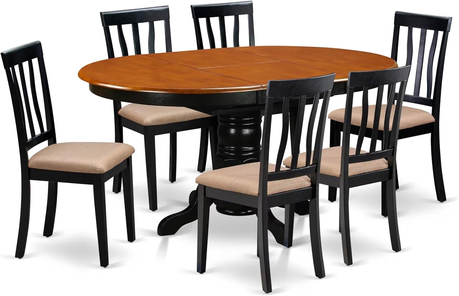 Black and Cherry Oval Wood Dining Set with 6 High Back Chairs