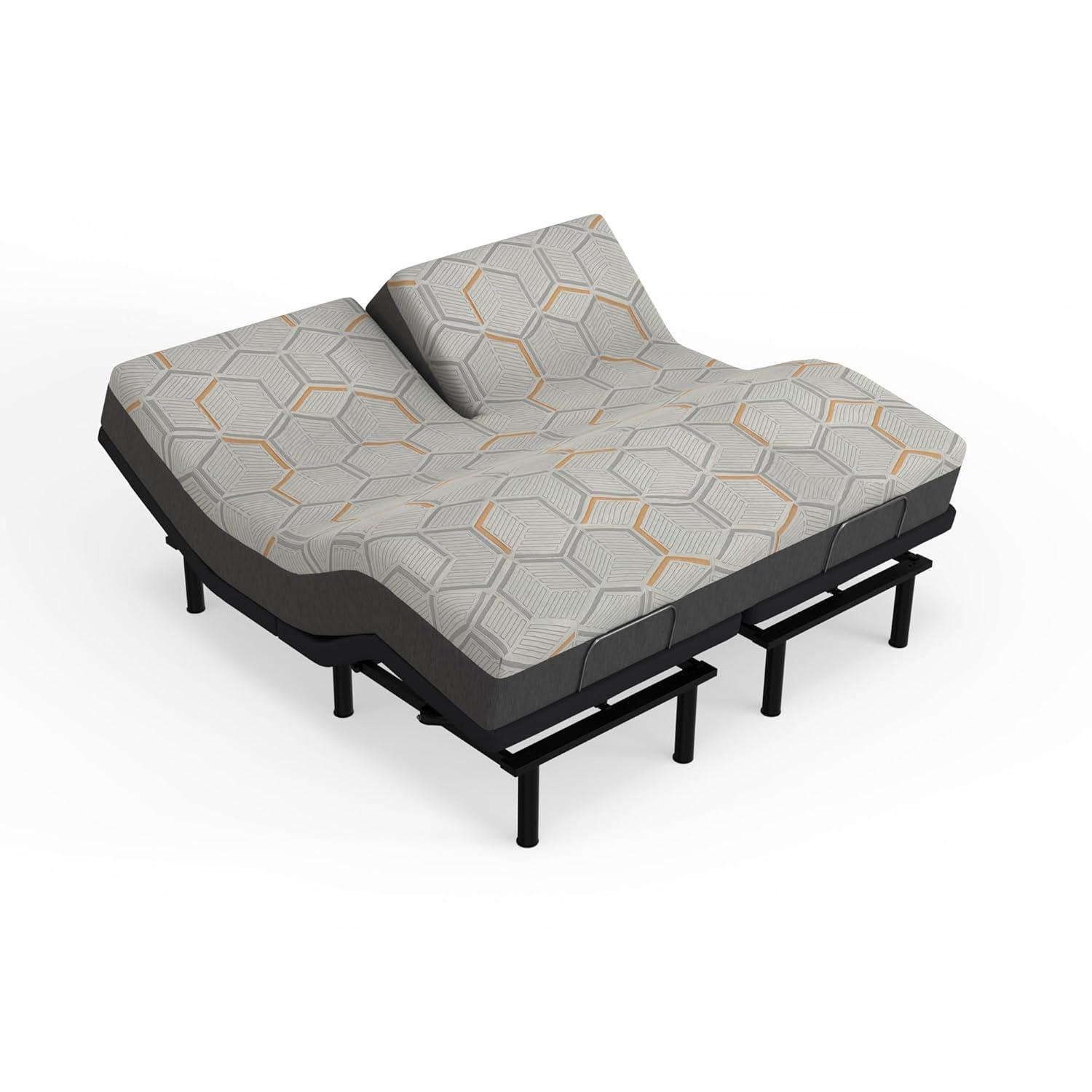 Blissful Nights - e4 Split Head Flex Top King Size Adjustable Bed Frame Set with 12" Copper Gel Infused Memory Foam Mattress Medium Firm, 120-Night Trial