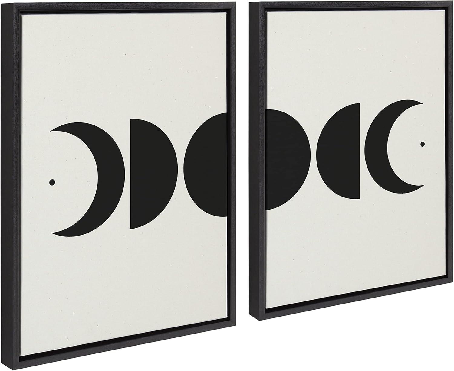 Kate and Laurel Sylvie Modern Geometric Moon Phases Framed Canvas Set by The Creative Bunch Studio, 2 Piece 18x24, Black