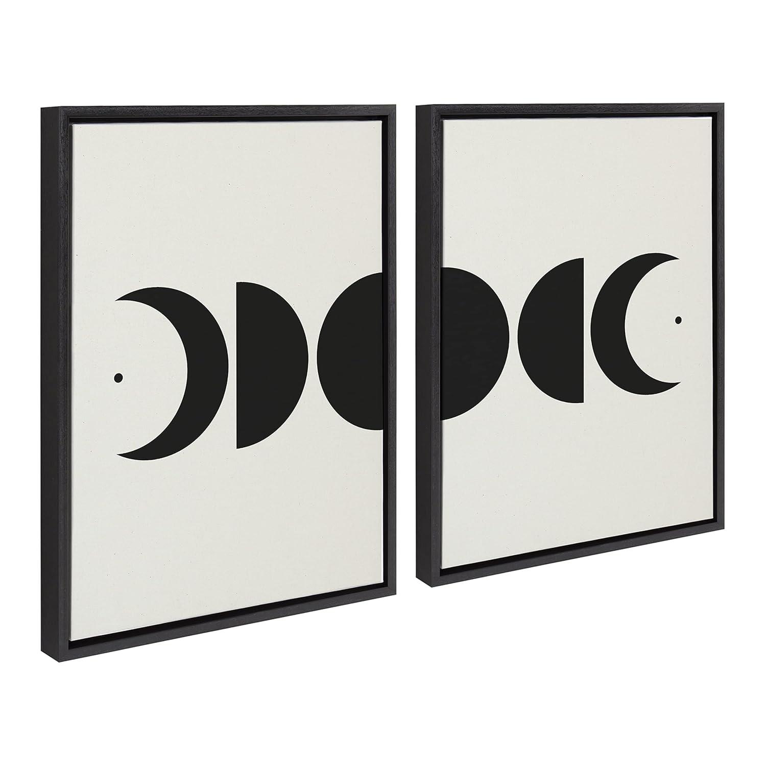 Kate and Laurel Sylvie Modern Geometric Moon Phases Framed Canvas Set by The Creative Bunch Studio, 2 Piece 18x24, Black