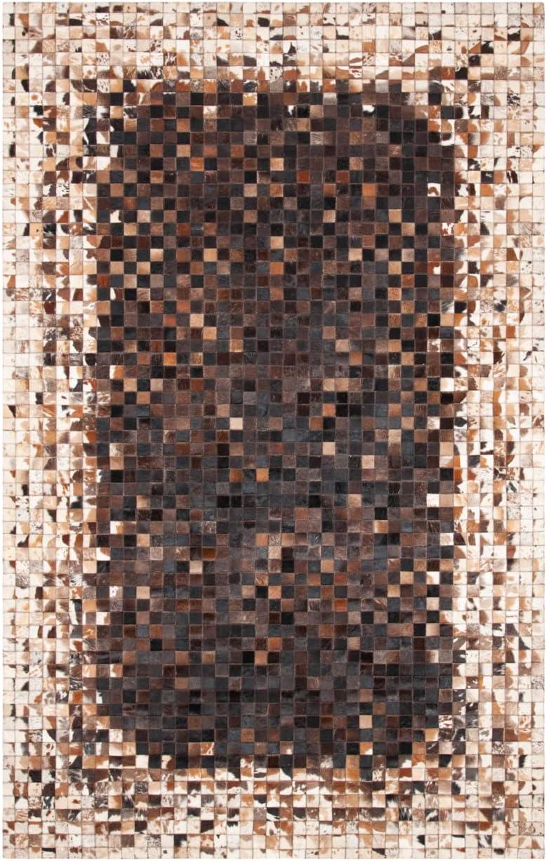 Handmade Beige and Brown Geometric Cowhide Area Rug, 4' x 6'