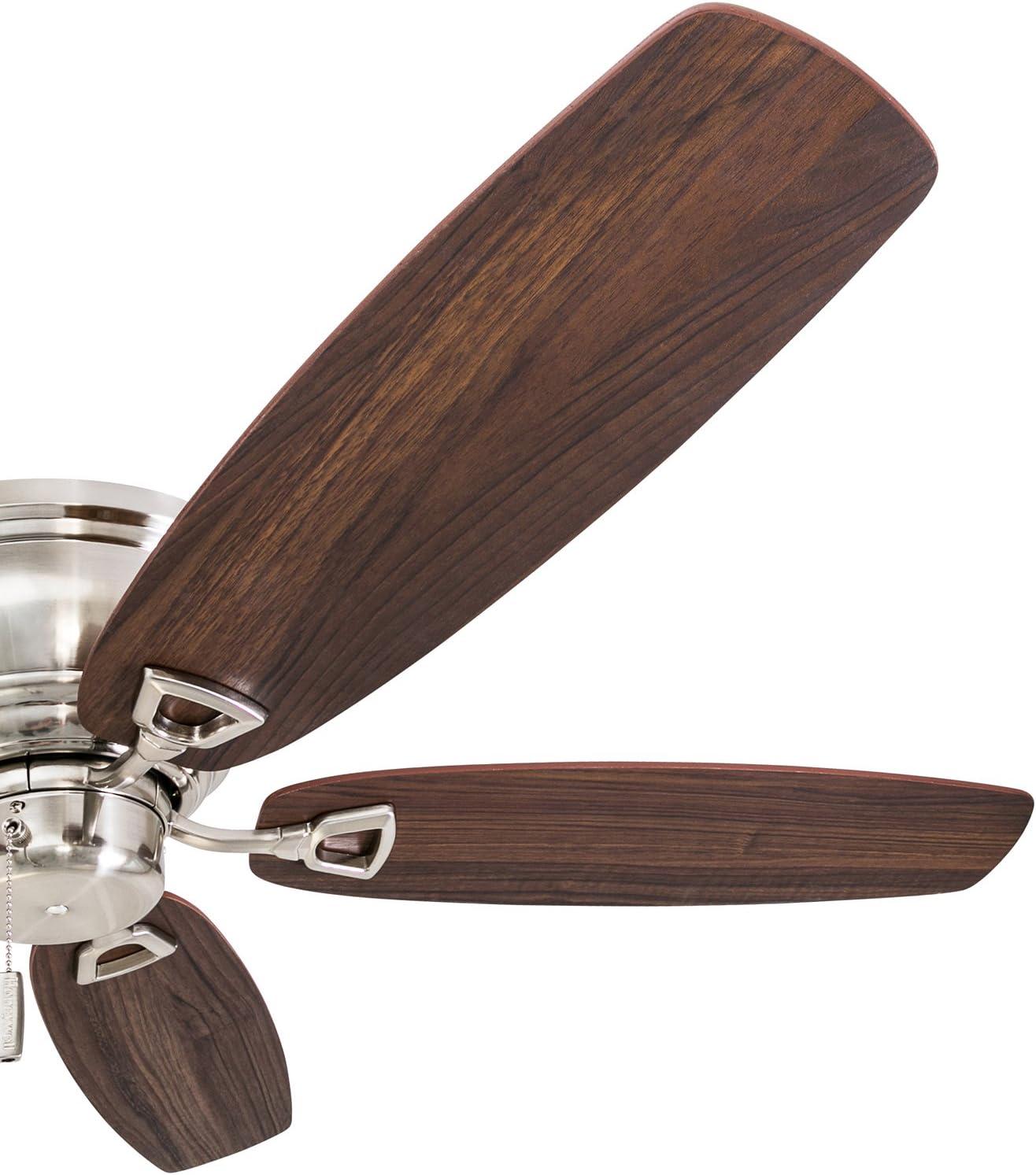 Brushed Nickel 52-Inch Flush Mount Ceiling Fan with Wood Blades