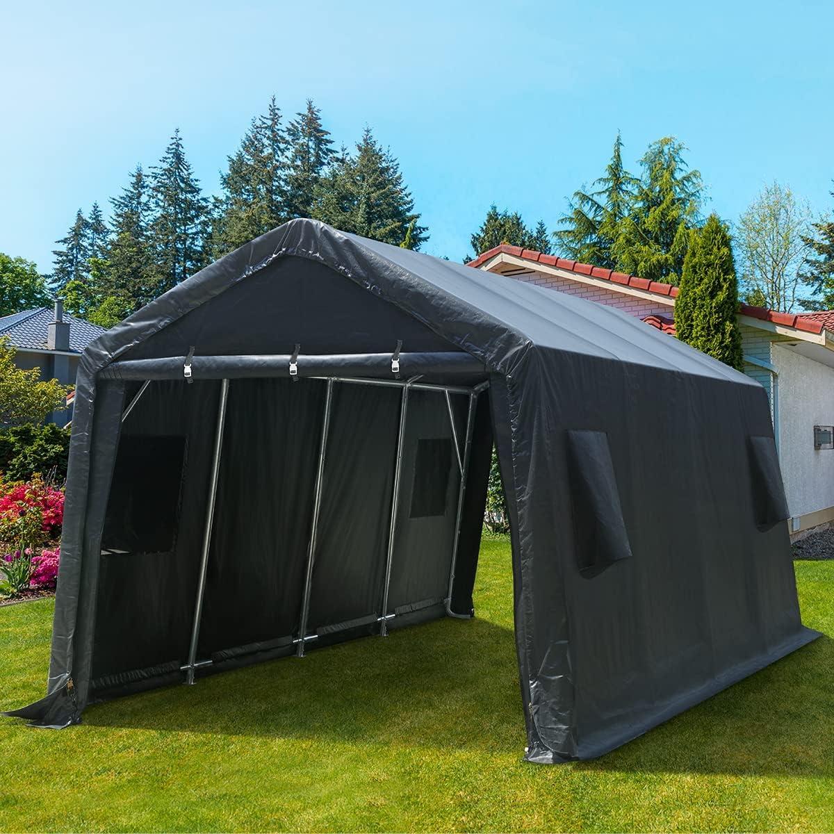 10' x 20' Dark Gray Portable Metal Frame Storage Shelter