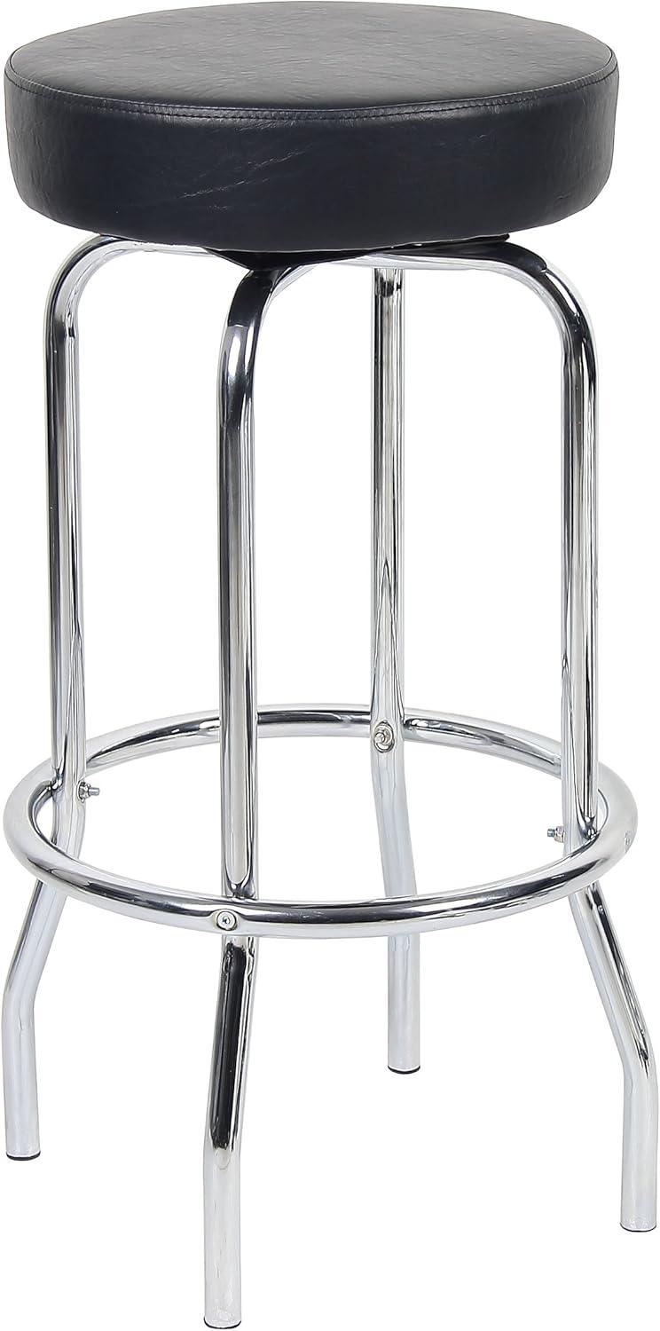 Adjustable Black Leather and Chrome Swivel Stool