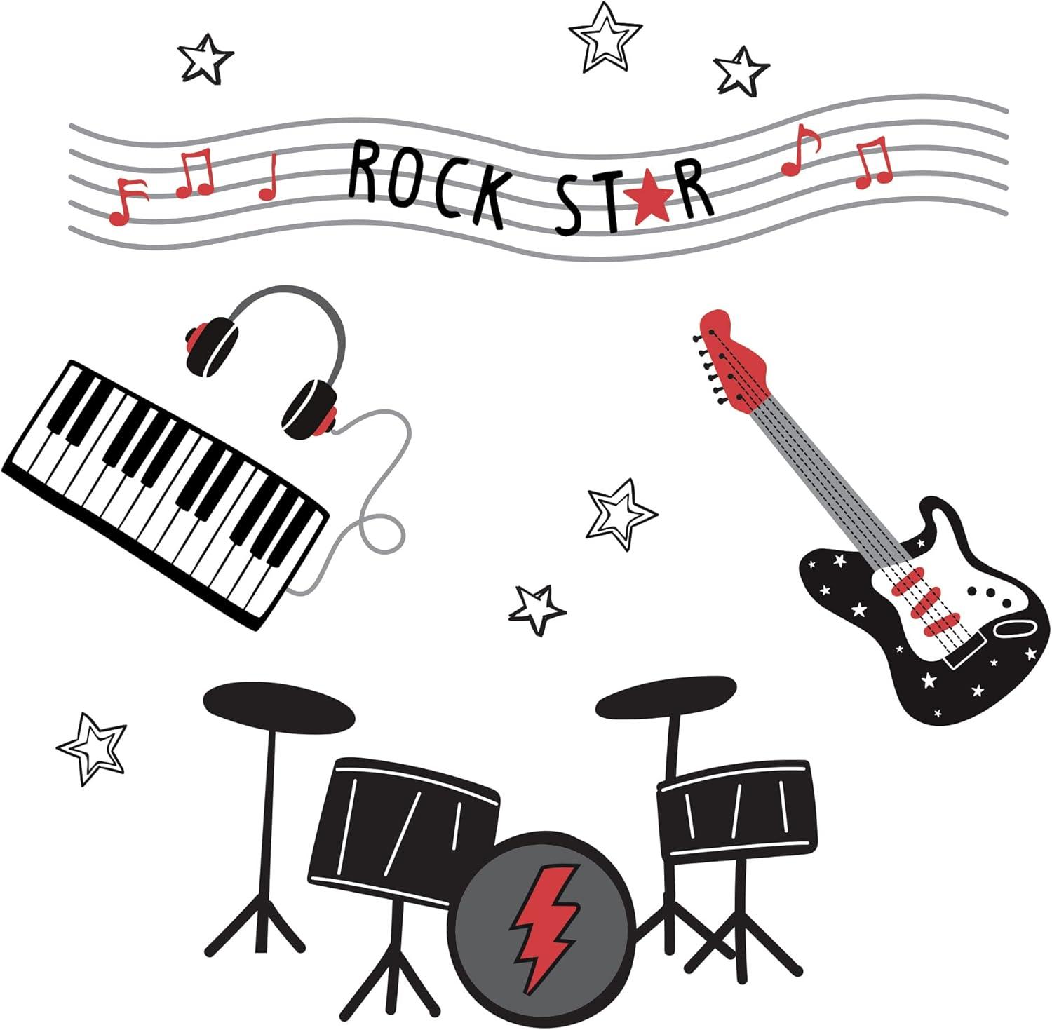 Lambs & Ivy Rock Star Musical Instruments Wall Decals/Stickers - Drums/Guitar