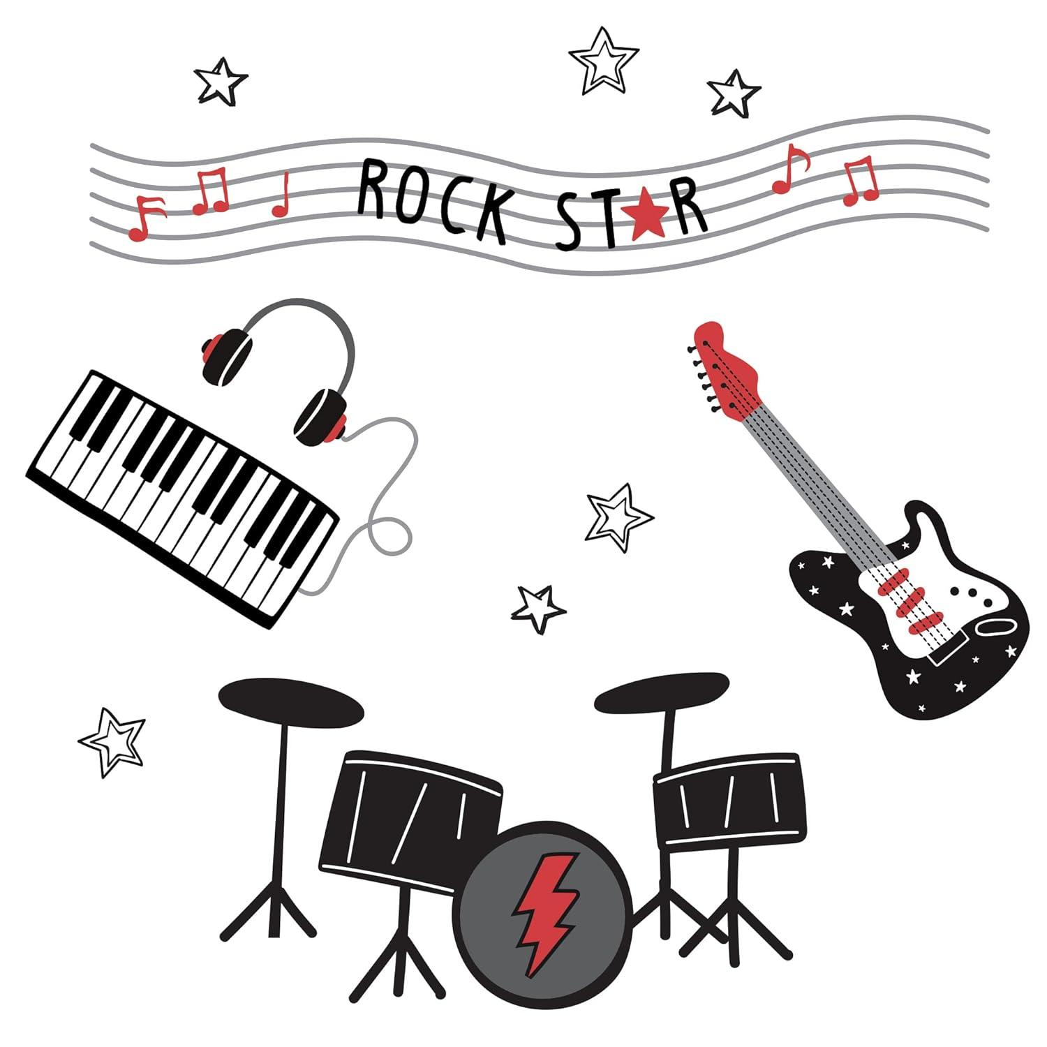 Lambs & Ivy Rock Star Musical Instruments Wall Decals/Stickers - Drums/Guitar