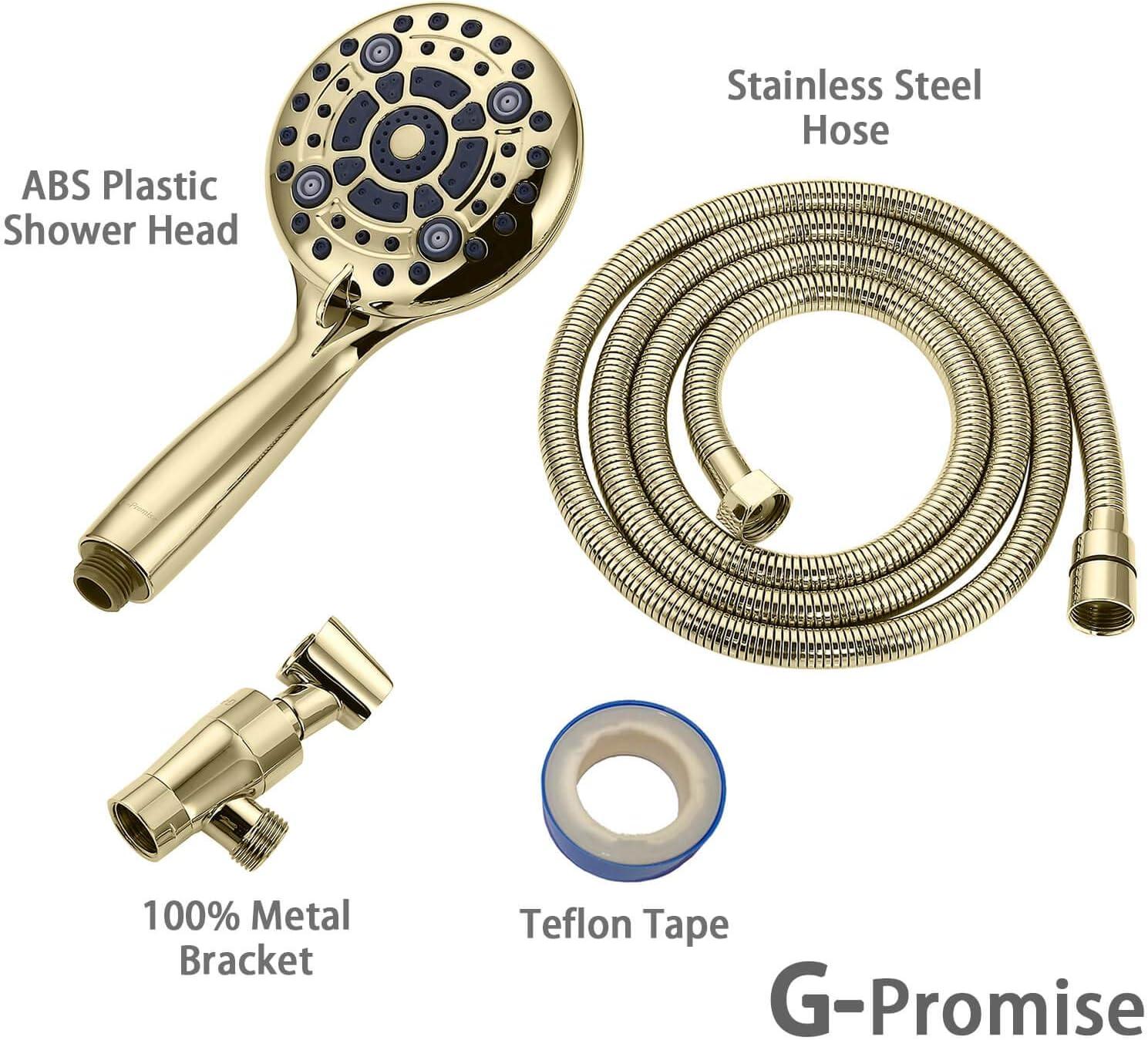 G-Promise Handheld Shower Head High Pressure 6 Spray Settings, Detachable Hand Held Showerhead 4.9 Inch Face with Extra Long Flexible Hose and Metal Adjustable Bracket