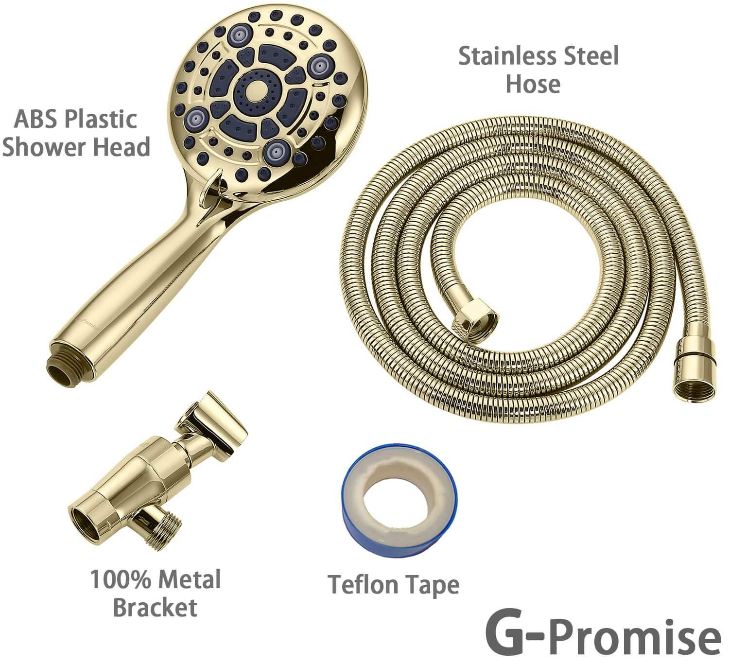 G-Promise Handheld Shower Head High Pressure 6 Spray Settings, Detachable Hand Held Showerhead 4.9 Inch Face with Extra Long Flexible Hose and Metal Adjustable Bracket
