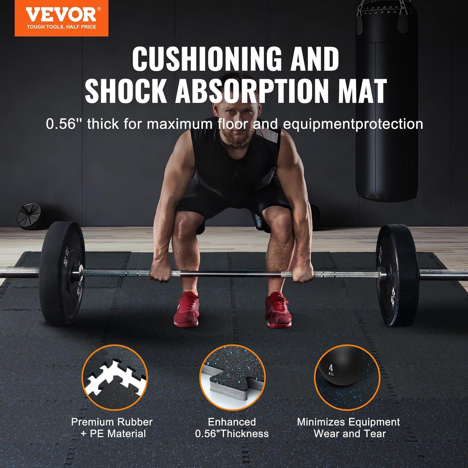 VEVOR 12 PCS 0.56" Thick Gym Floor Mats, 24" x 24" EVA Foam & Rubber Top Interlocking Workout Floor Mats