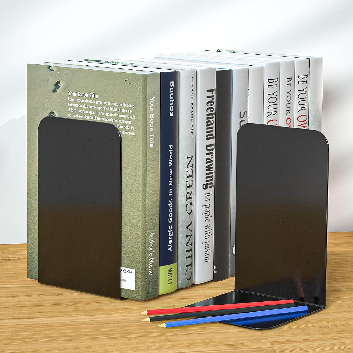 VFINE Bookends 1 Pair, Bookends for Shelves, Metal Black Book Ends for Shelves, Book Ends for Heavy Books, Book Shelf Holder for Home Office