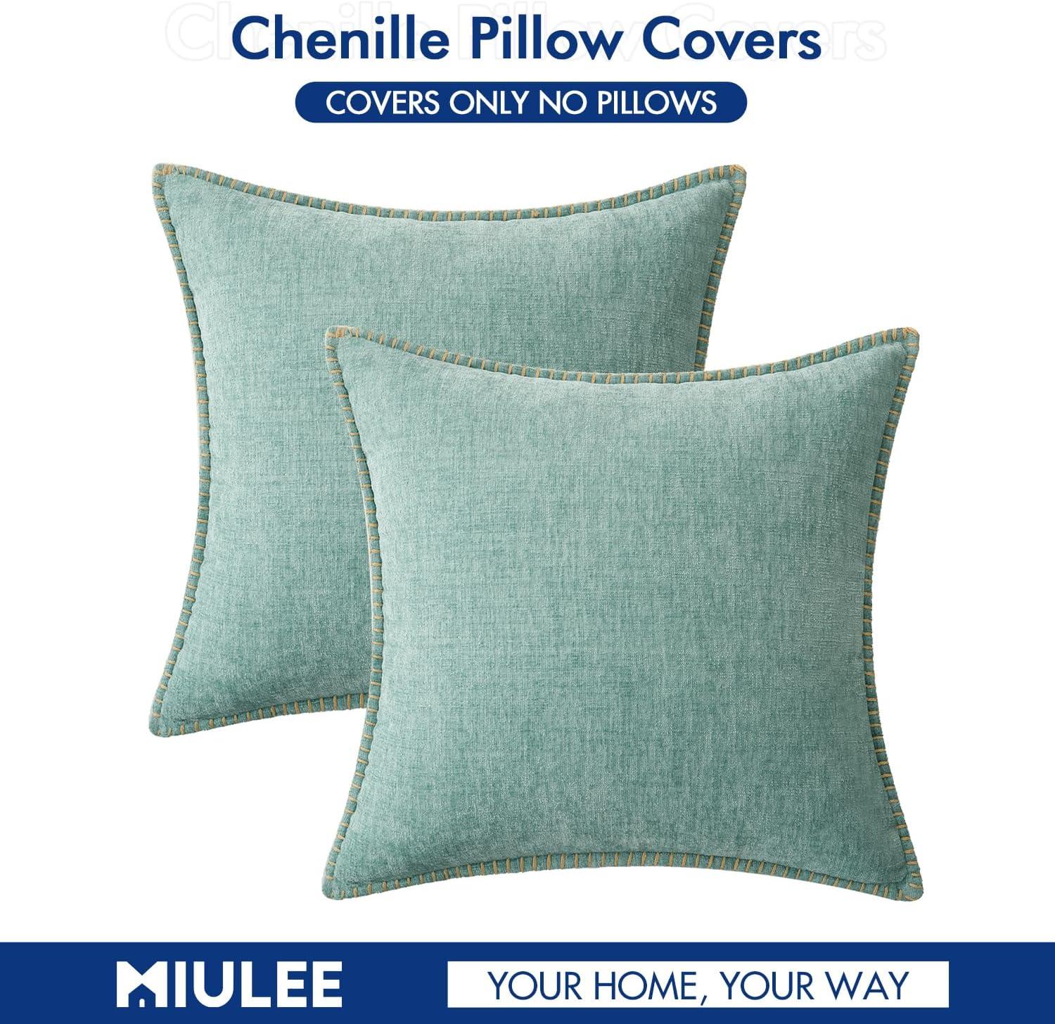 Teal Chenille 18x18 Euro Pillow Covers, Pack of 2