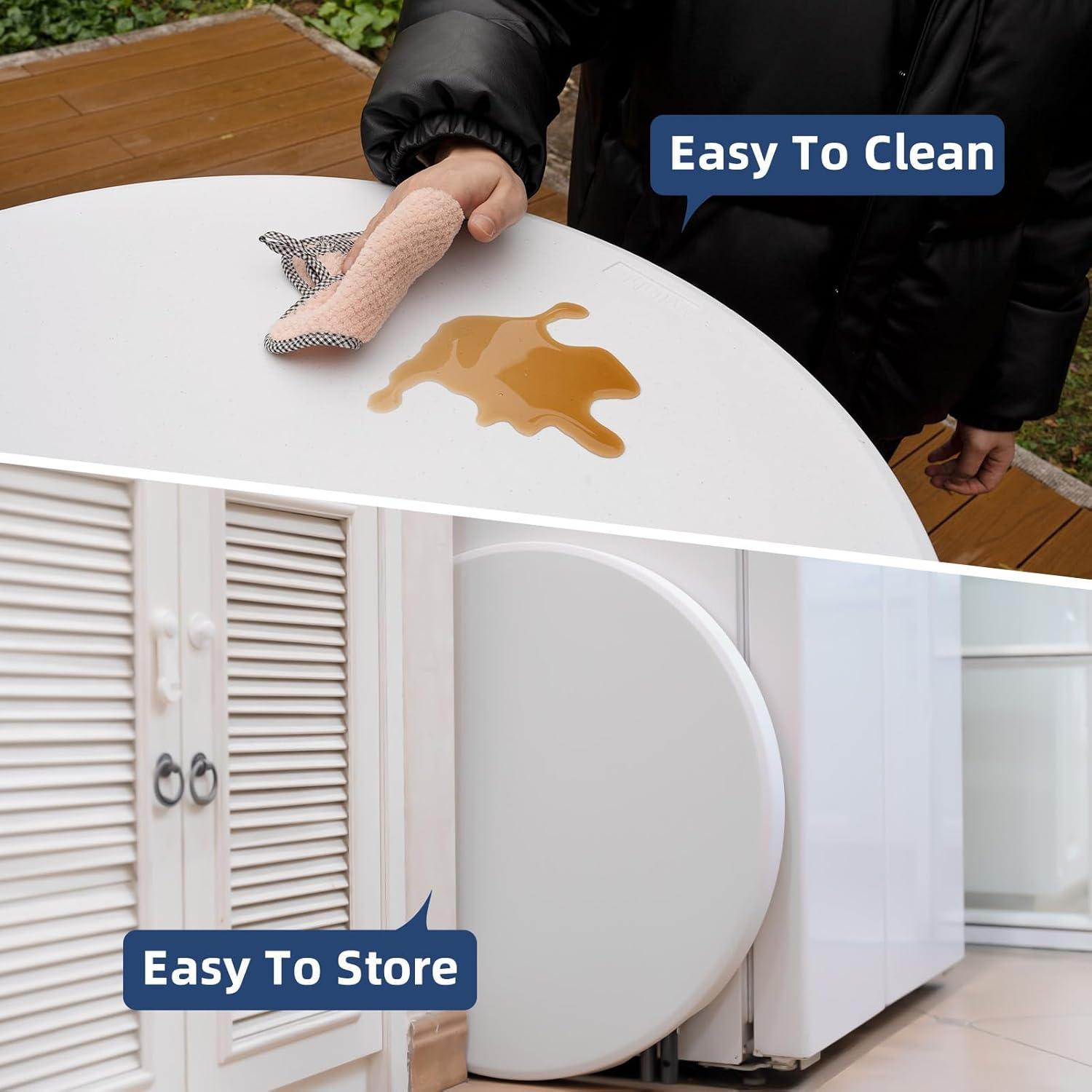 28in Cocktail Table White High Top Folding, Round Portable Bar Height Folding Table with Removable Legs, Indoor Outdoor Banquet for Parties, Commercial, Speech, School