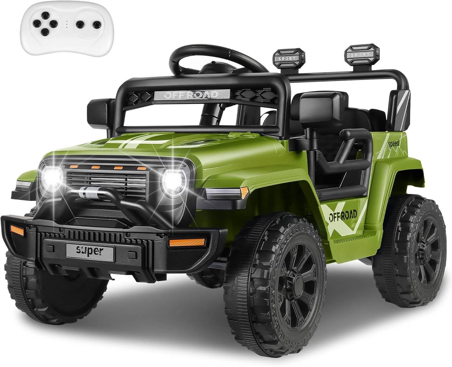Himimi 12V Ride On Toys For Kids With Remote Control, 1 Seater Kids Electric Car Jeep,LED Lights, Multi-Speed Transmission, MP3 Player