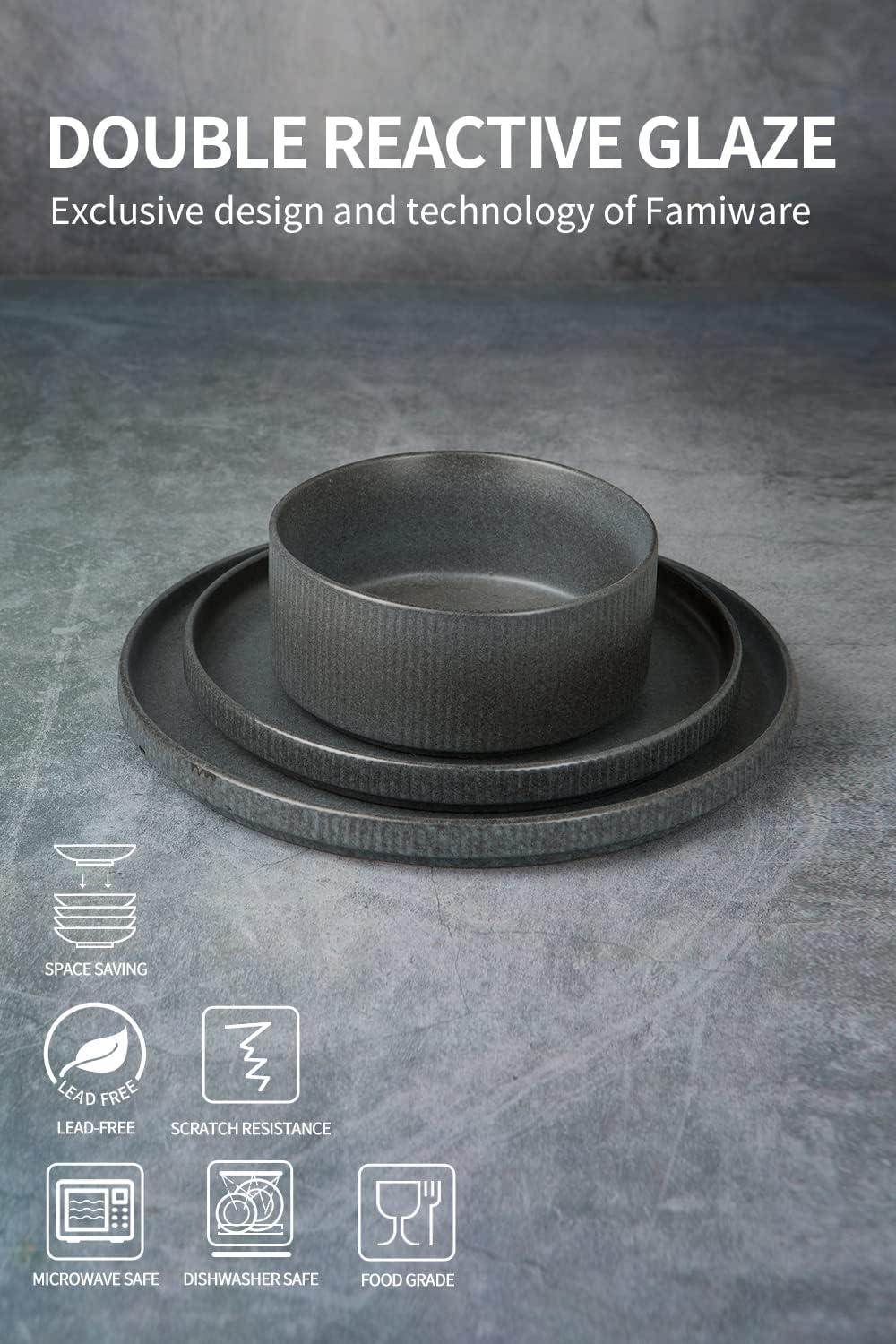 Matte Dark Charcoal Ceramic Dinnerware Set, Service for 4