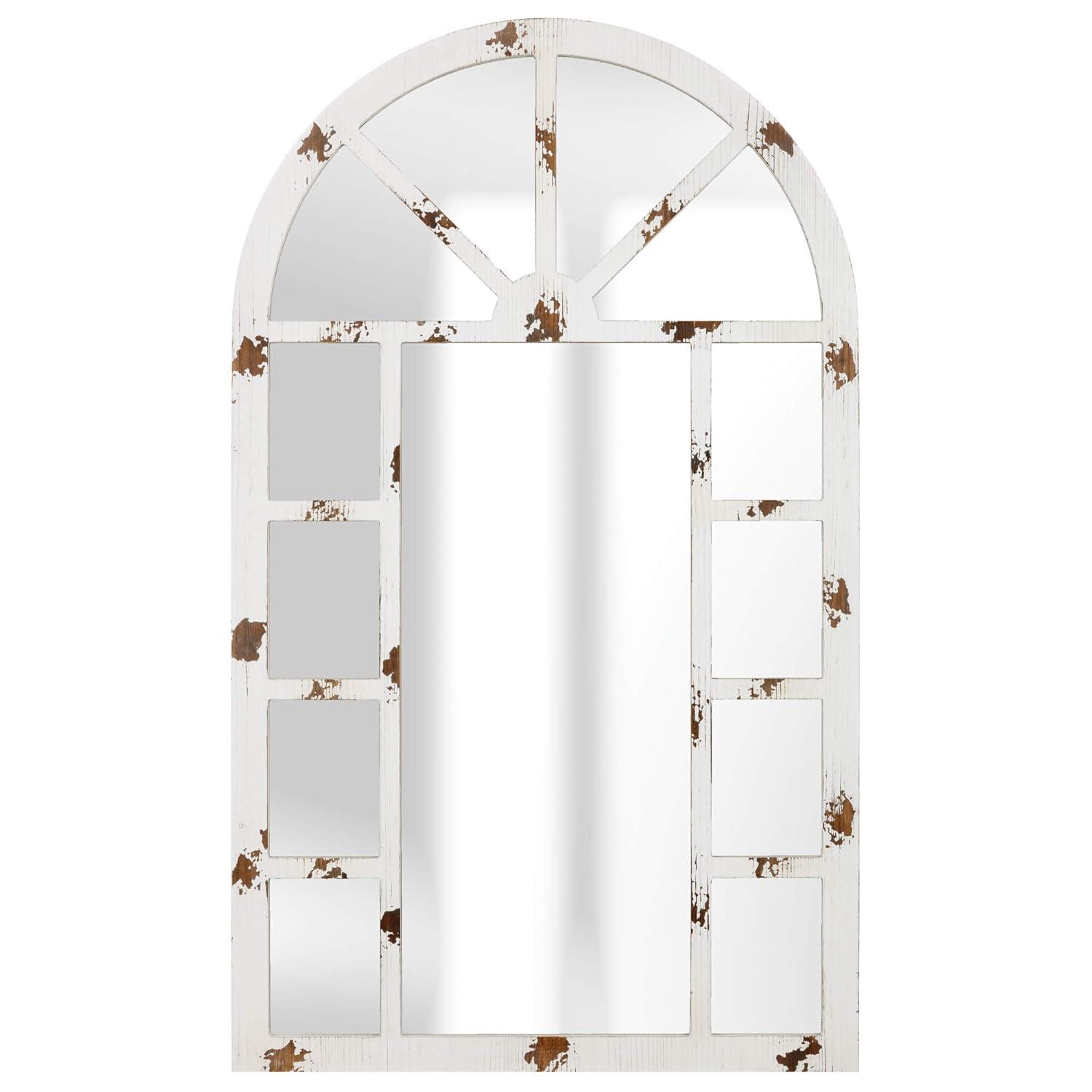 Patton Wall Decor Arch Windowpane Wall Mirror, Distressed White, 24x40"