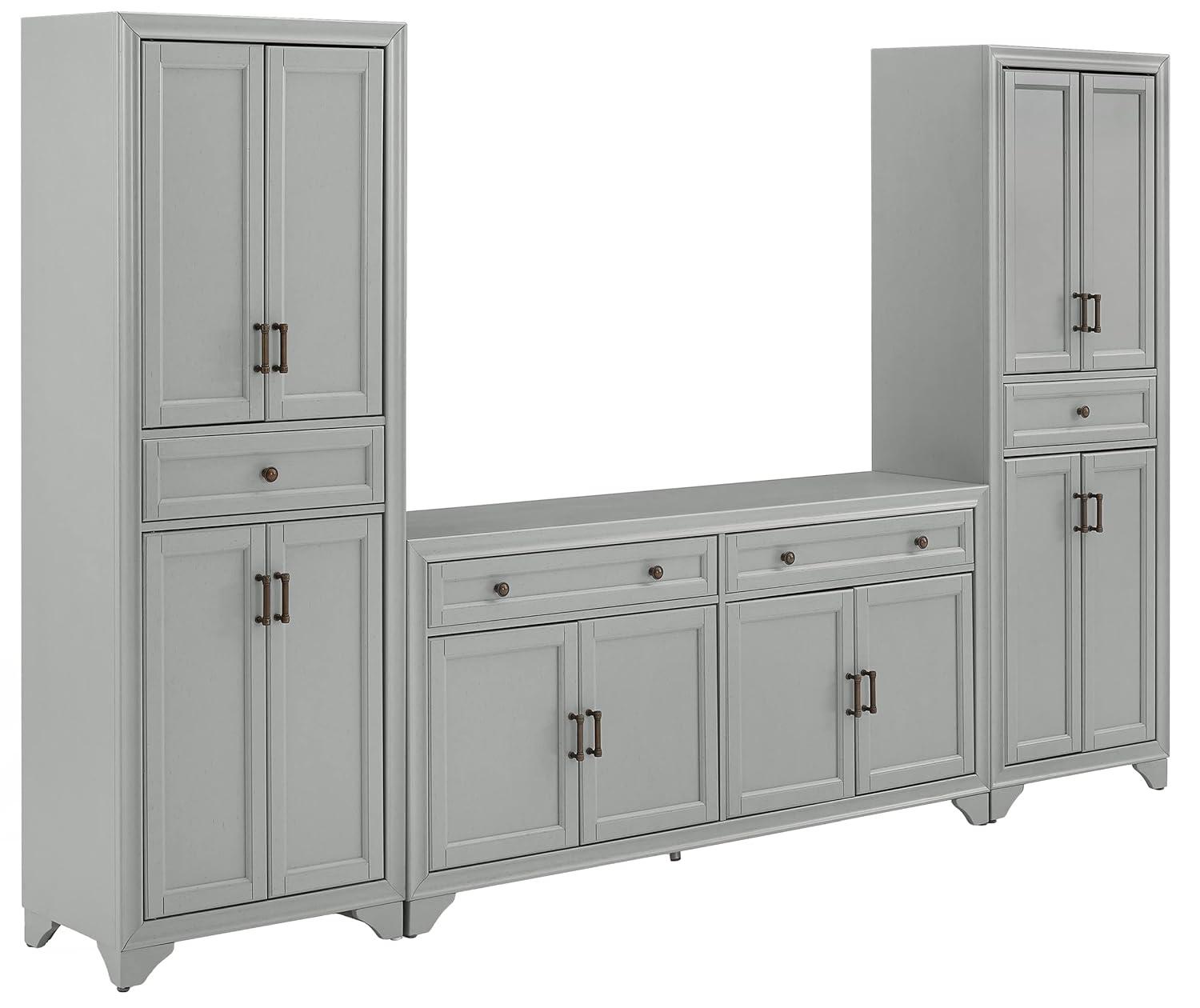 3pc Tara Sideboard and Pantry Set Distressed Gray - Crosley