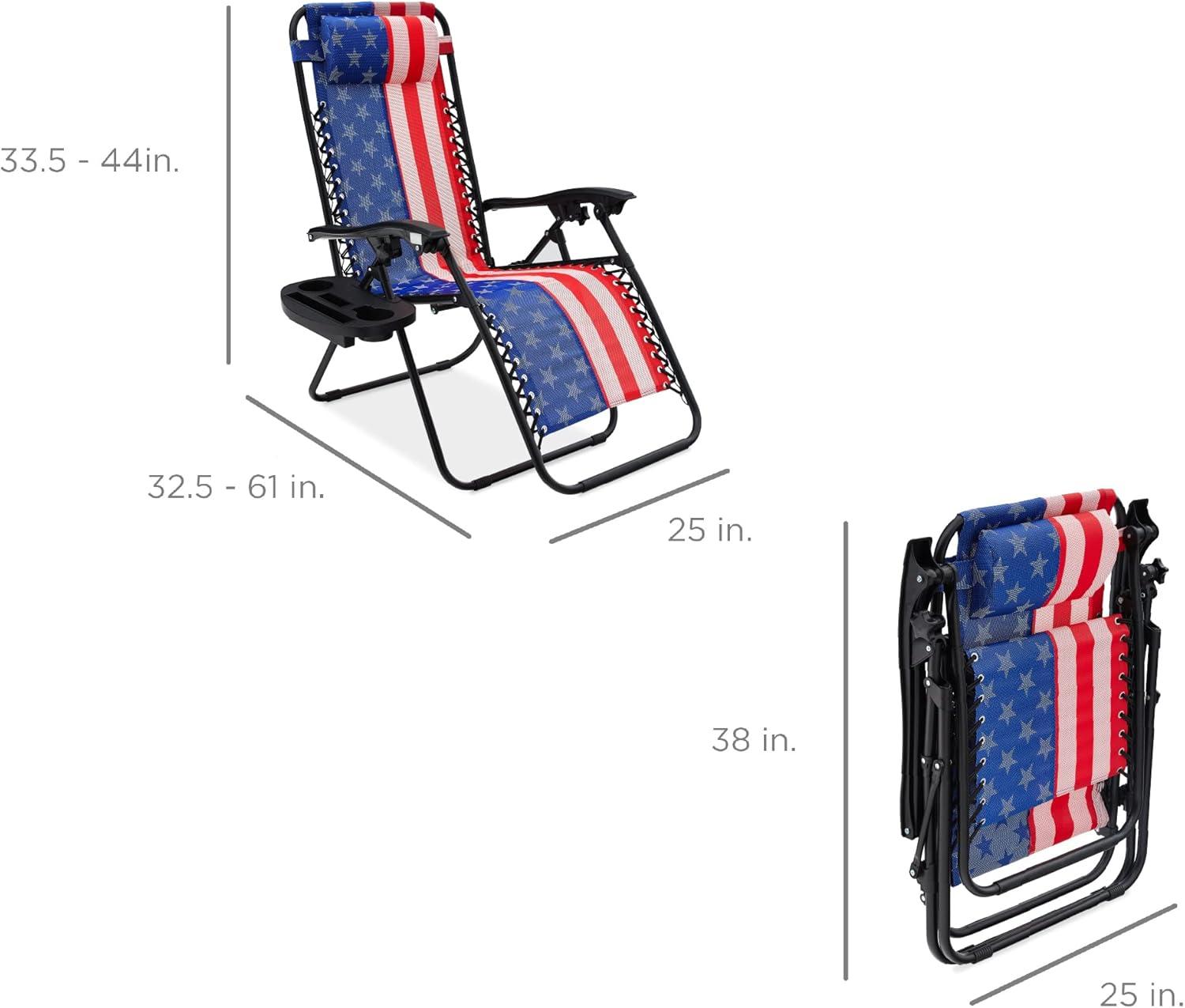 Best Choice Products Set of 2 Zero Gravity Lounge Chair Recliners for Patio, Pool w/ Cup Holder Tray - American Flag