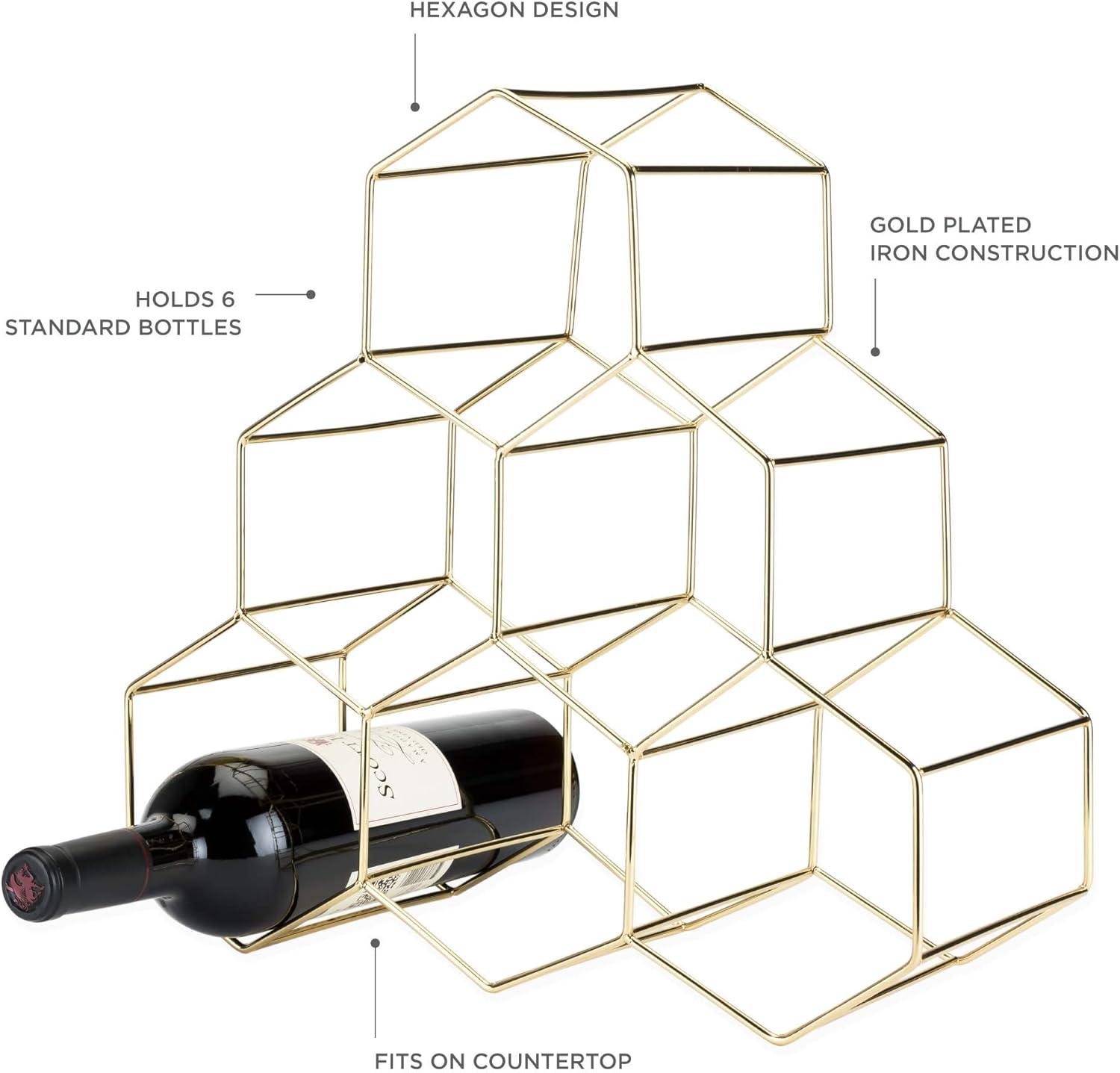 Elegant Geo Gold-Plated Iron 6-Bottle Tabletop Wine Rack