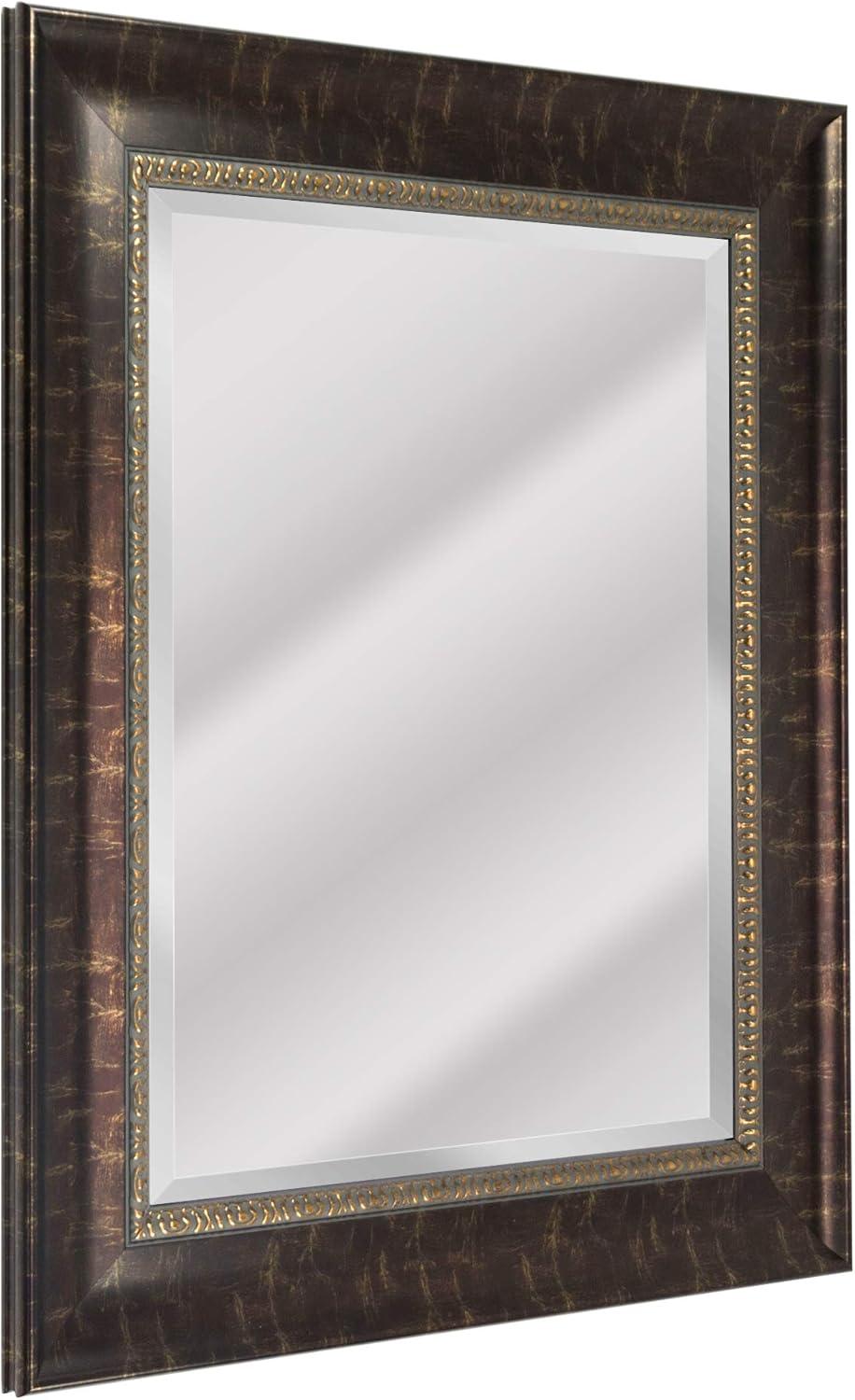 Elegant Distressed Bronze Rectangular Beveled Wall Mirror - 30.5 x 36 in