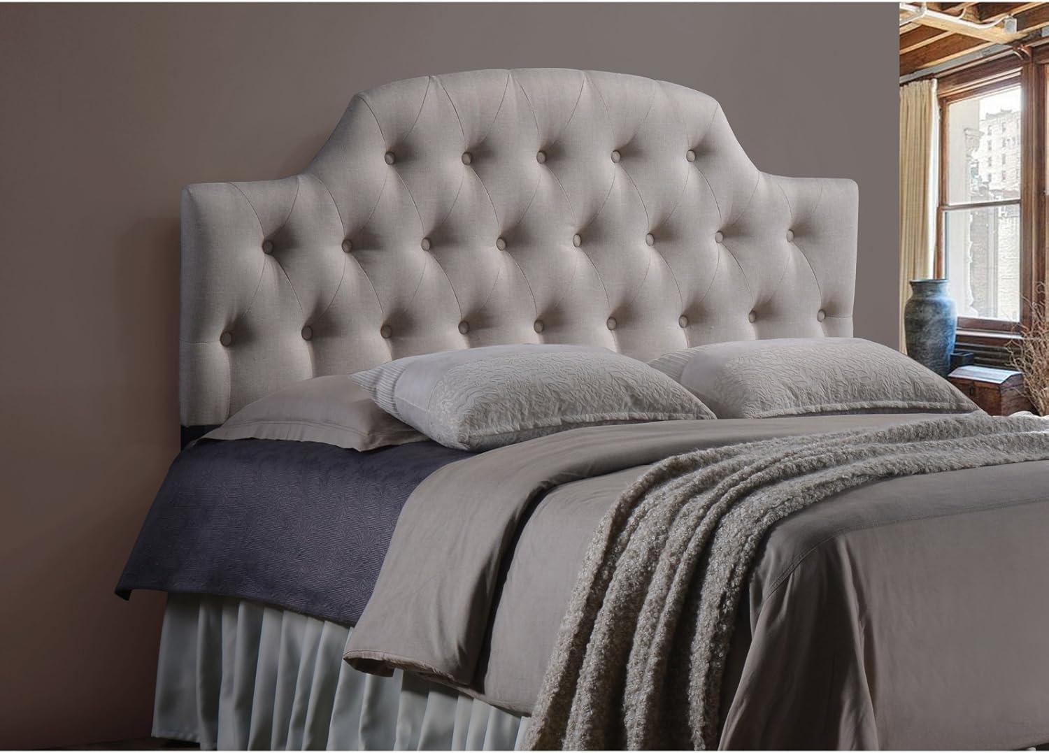 Queen Morris Modern And Contemporary Faux Leather Upholstered Button-Tufted Scalloped Headboard White - Baxton Studio: Curved, Adjustable