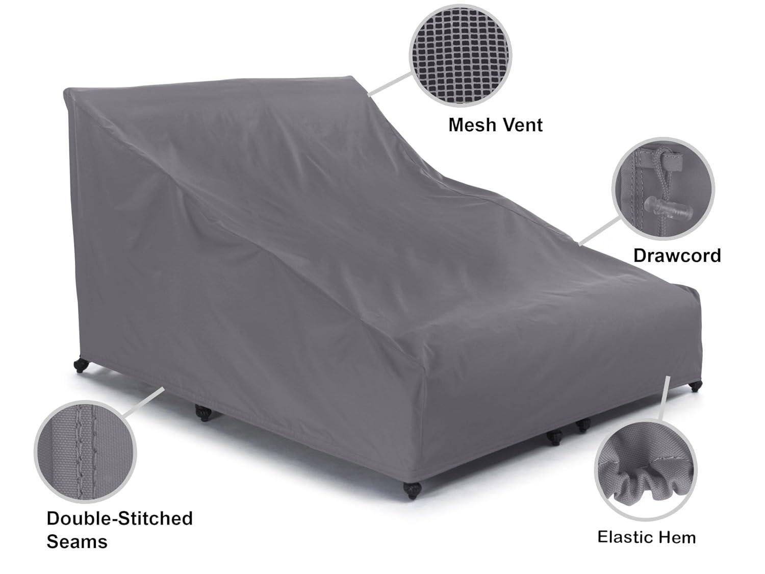 Covermates Outdoor Double Chaise Lounge Cover - Water Resistant Polyester, Drawcord Hem, Mesh Vents, Seating and Chair Covers, DOUBLE 58W x 78D x 34H, Charcoal