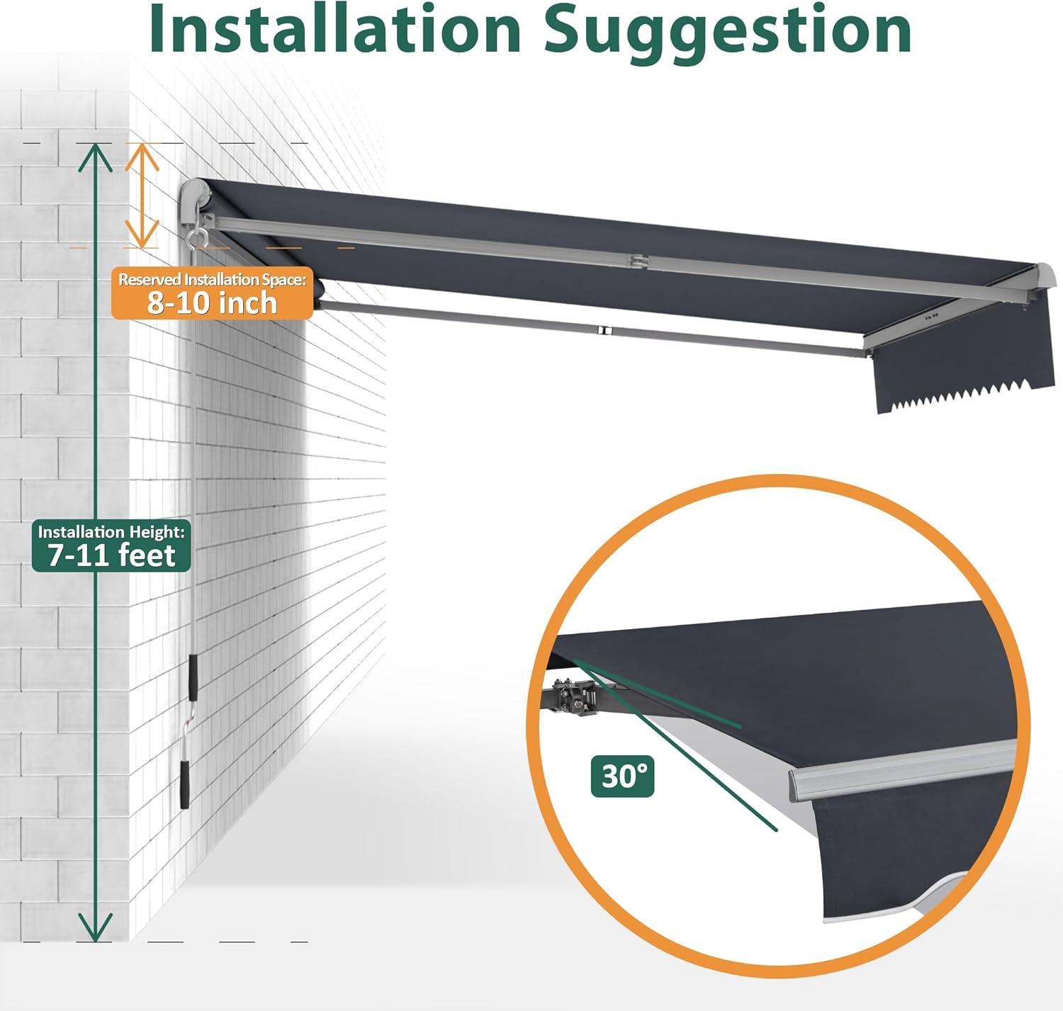 Macrout Patio Awning 10x8 Feet Sunshade Canopy for Manual Retractable Awnings, 4627 (Dark Grey)