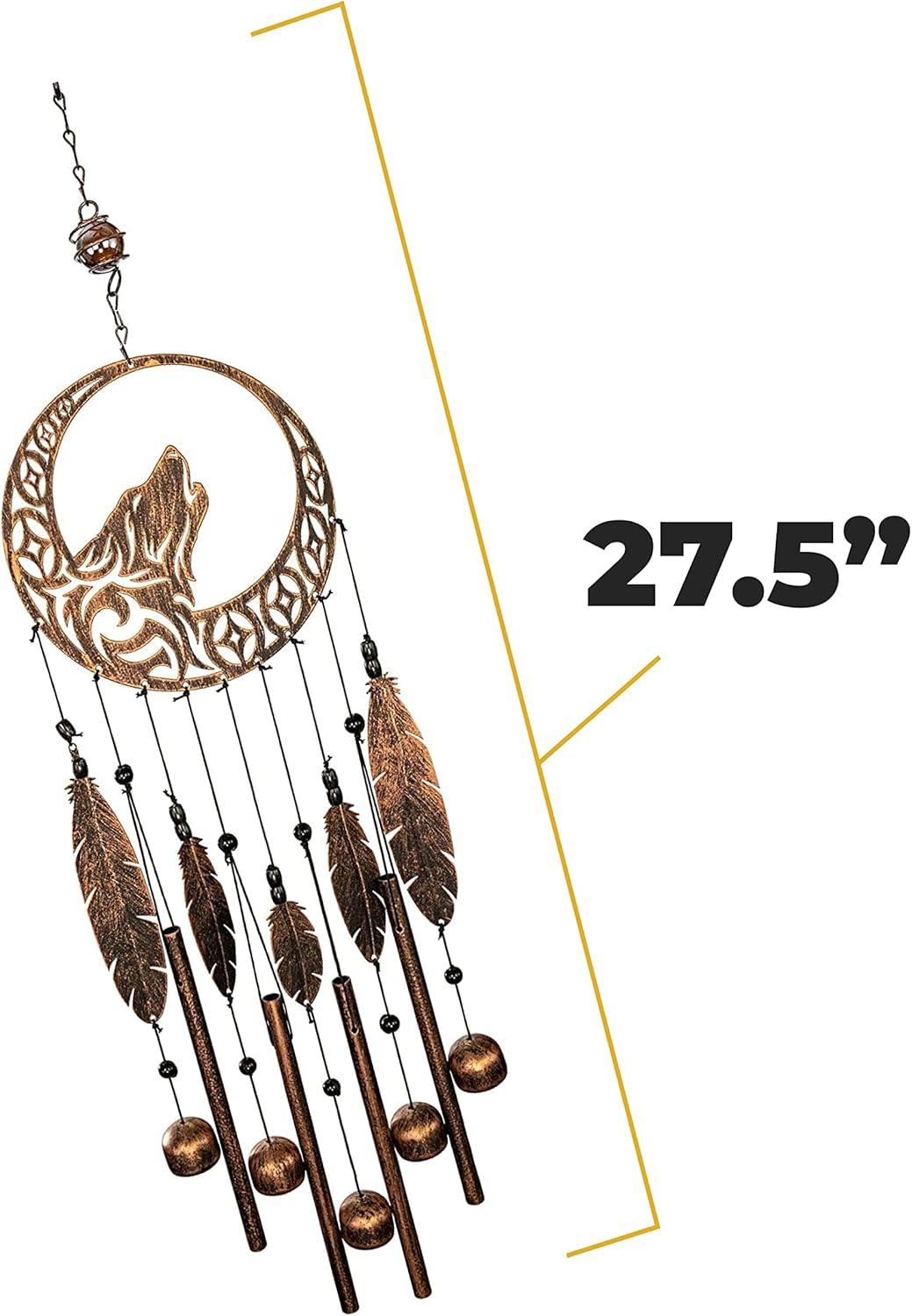 VP Home Wolf Dream Catchers Windchimes Iron Wind Decorations with Deep Tone, Brown