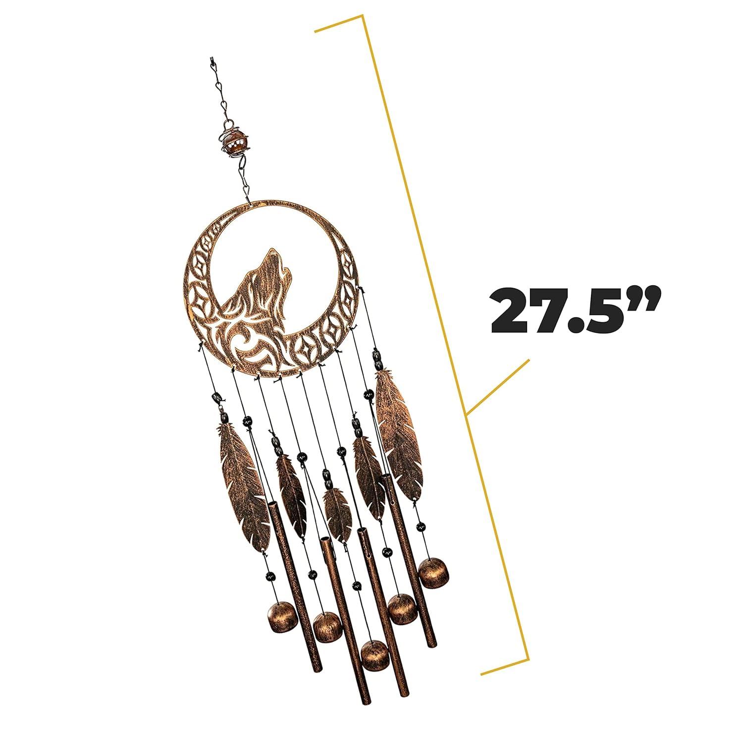 VP Home Wolf Dream Catchers Windchimes Iron Wind Decorations with Deep Tone, Brown