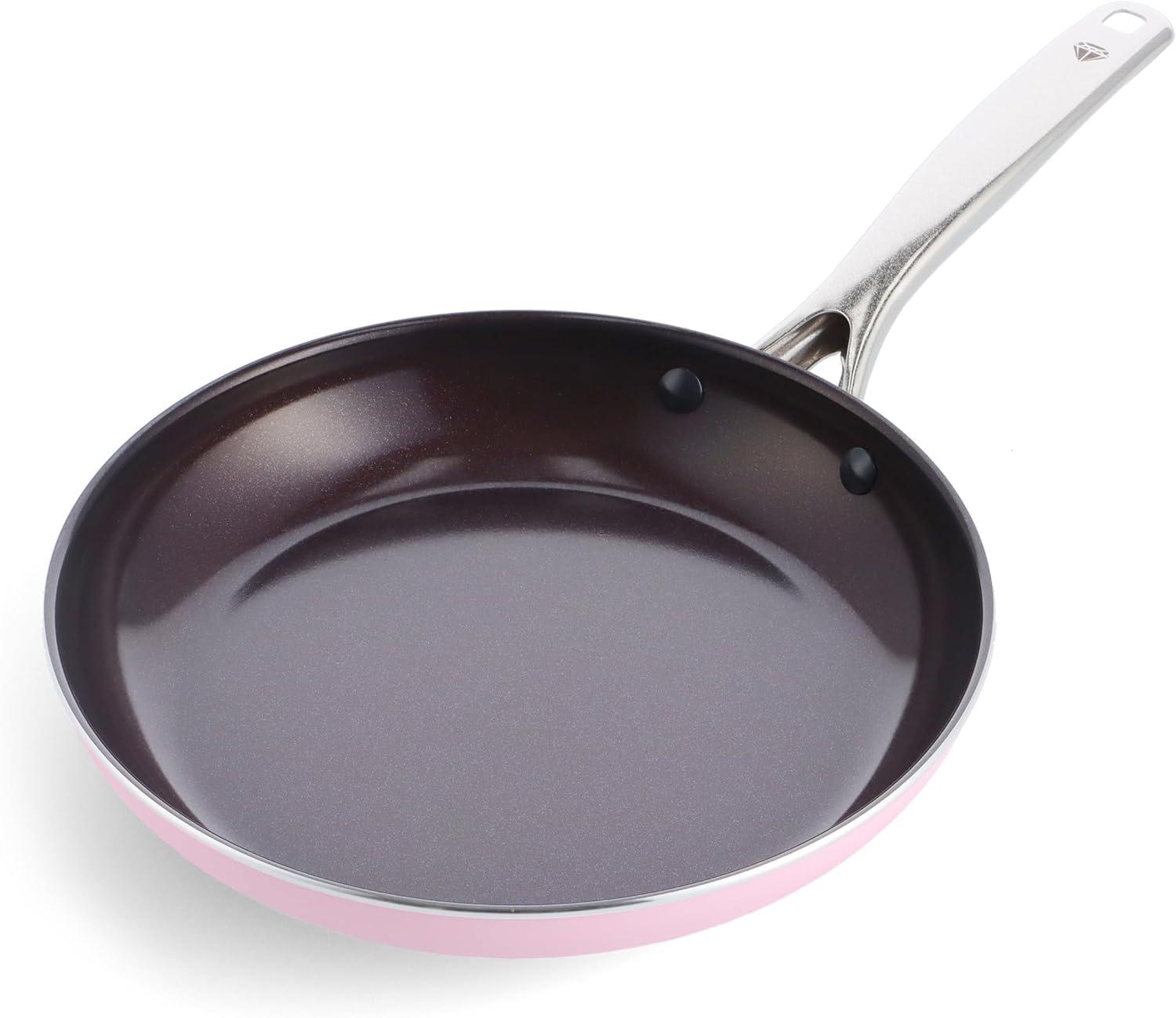 Pink Ceramic Nonstick 10" Frying Pan with Metal Handle