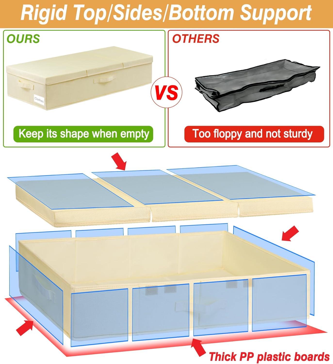 Large Underbed Storage Bags Organizer Container With Lids, Set of 2 Under Bed Storage Organizer Box With Handle, Fabric Under The Bed Storage Bins for Blanket Pillow Comforter & Quilt Wrapping Paper