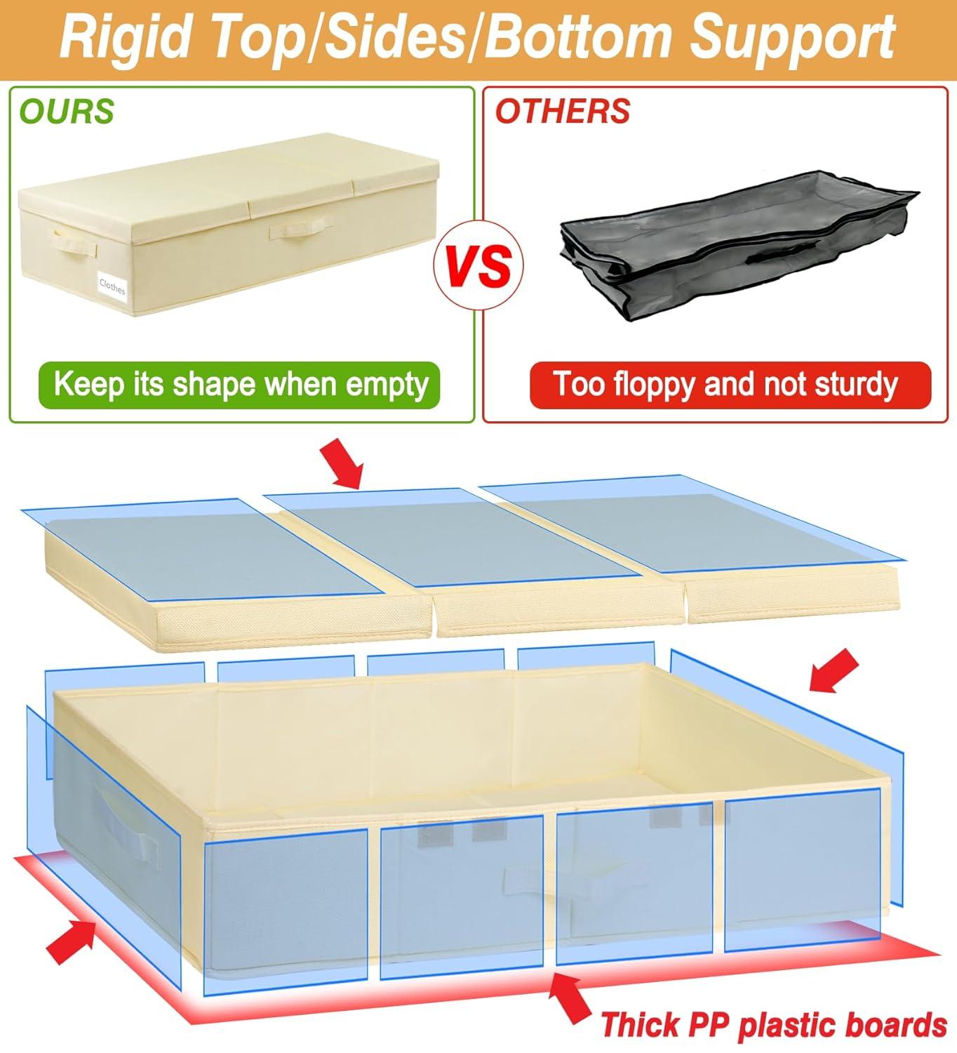 Large Underbed Storage Bags Organizer Container With Lids, Set of 2 Under Bed Storage Organizer Box With Handle, Fabric Under The Bed Storage Bins for Blanket Pillow Comforter & Quilt Wrapping Paper