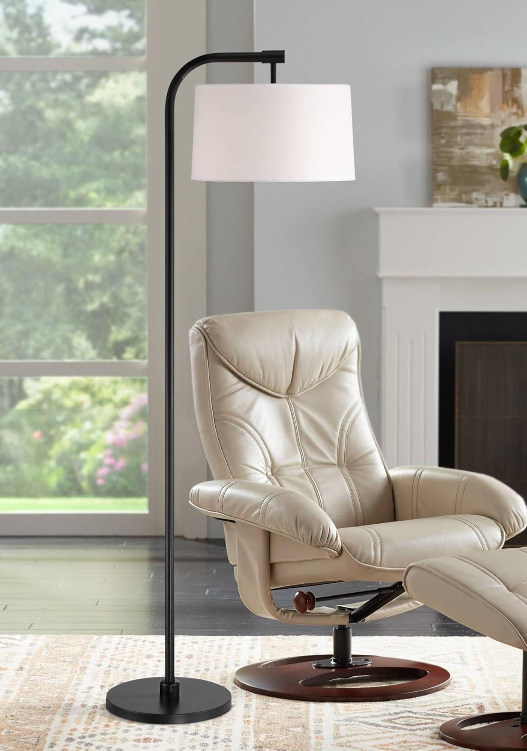 360 Lighting Serra Modern Art Deco 64" Tall Standing Floor Lamp Curved Chairside Arc Offset Arm Foot Switch Black Metal Living Room Bedroom House