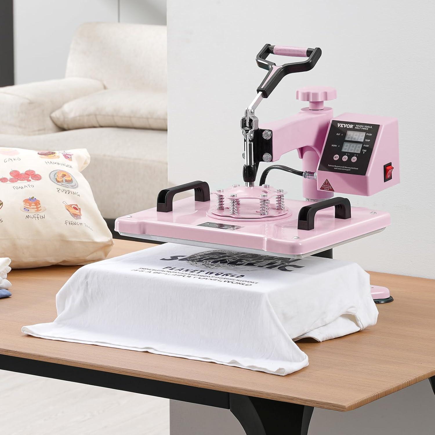 VEVOR Heat Press Machine 15x15 inch, Heat Press Machine for T-Shirts, 5 in 1 Heat Press with 30 OZ Tumbler Press, Combo Tumbler Heat Press Machine Sublimation for Hat Cap Mug Plate, Pink