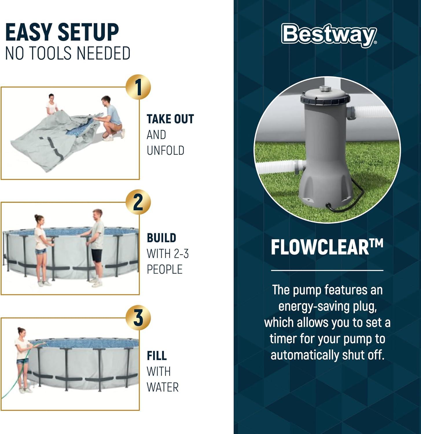 Bestway 56690E 15' x 48" Round Steel Pro MAX Above Ground Swimming Pool Set