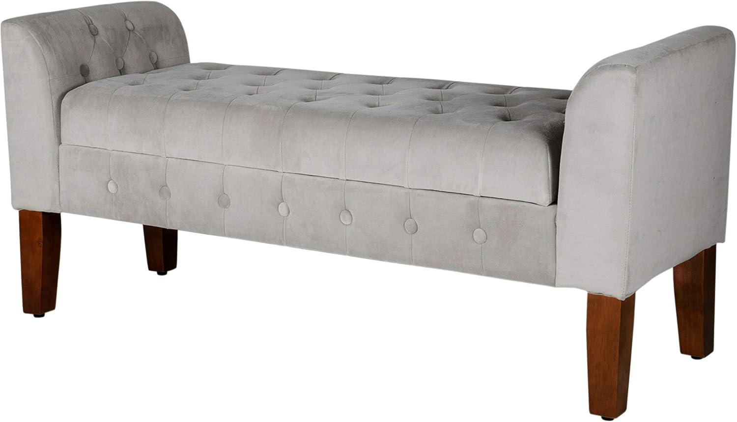 HomePop Velvet Tufted Storage Bench and Settee, 50"W x 18"D x 23"H, Light Gray