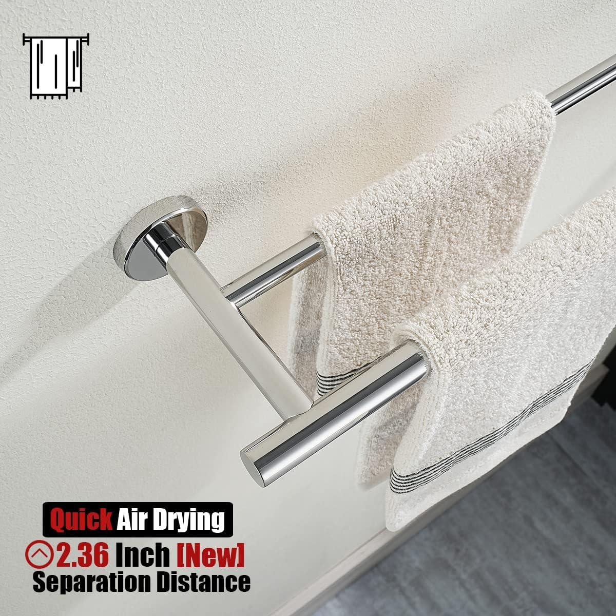 JQK Chrome Towel Bar, 24 Inch 304 Stainless Steel Thicken 0.8mm Double Bath Towel Rack for Bathroom, Towel Holder Polished Chrome Wall Mount, Total Length 27.16 Inch, TB100L24-CH