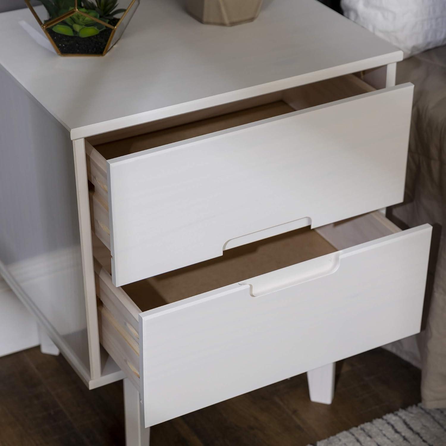 Mid-Century Modern White Maple 2-Drawer Nightstand