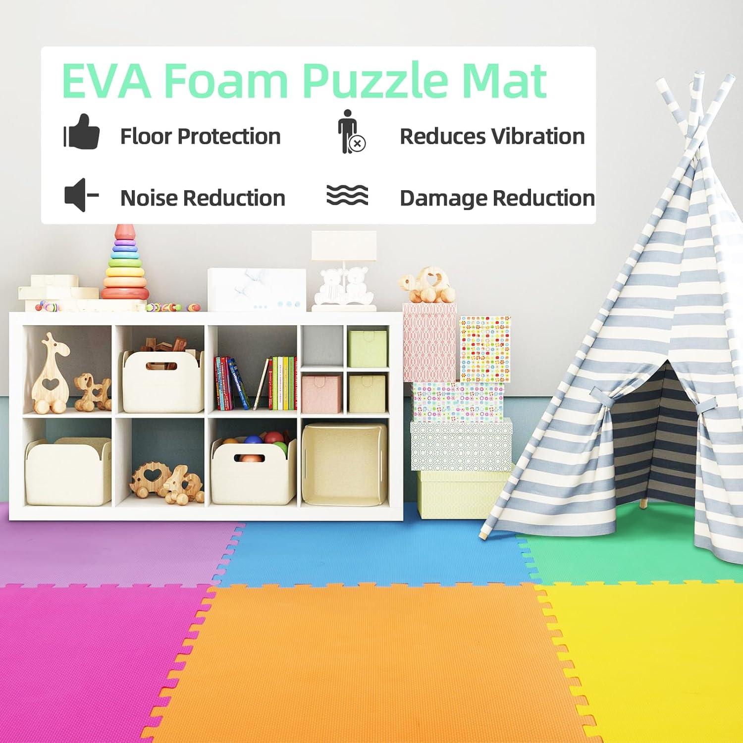 Multicolor EVA Foam Interlocking Exercise Mat Tiles, 24 Sq Ft