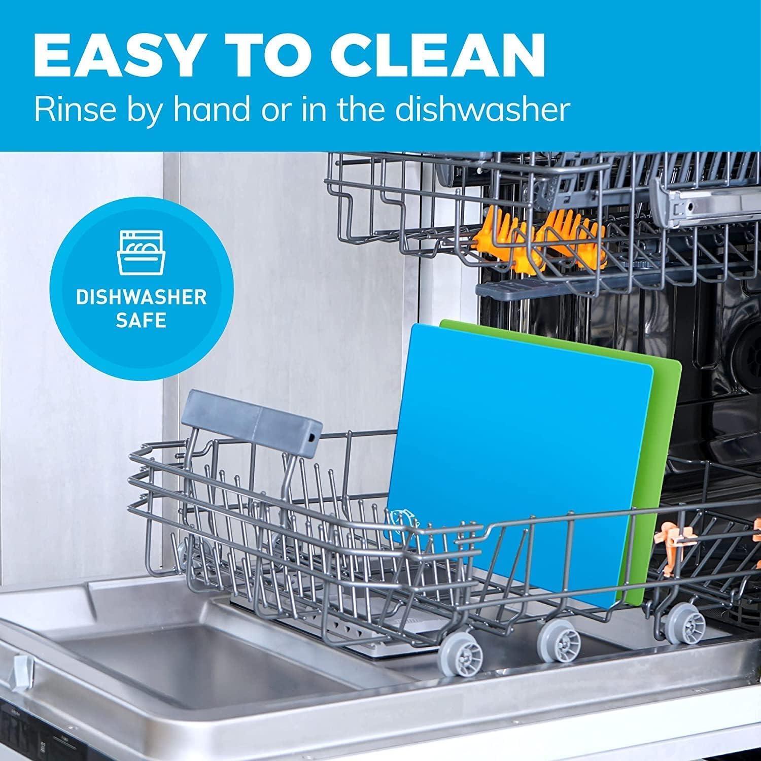 Tabla de Cortar de Madera de Bambú Fácil de Limpiar con Juego de 6 Tapetes de Corte Flexibles Codificados por Colores con Iconos de Comida - Juego de Tabla de Cortar