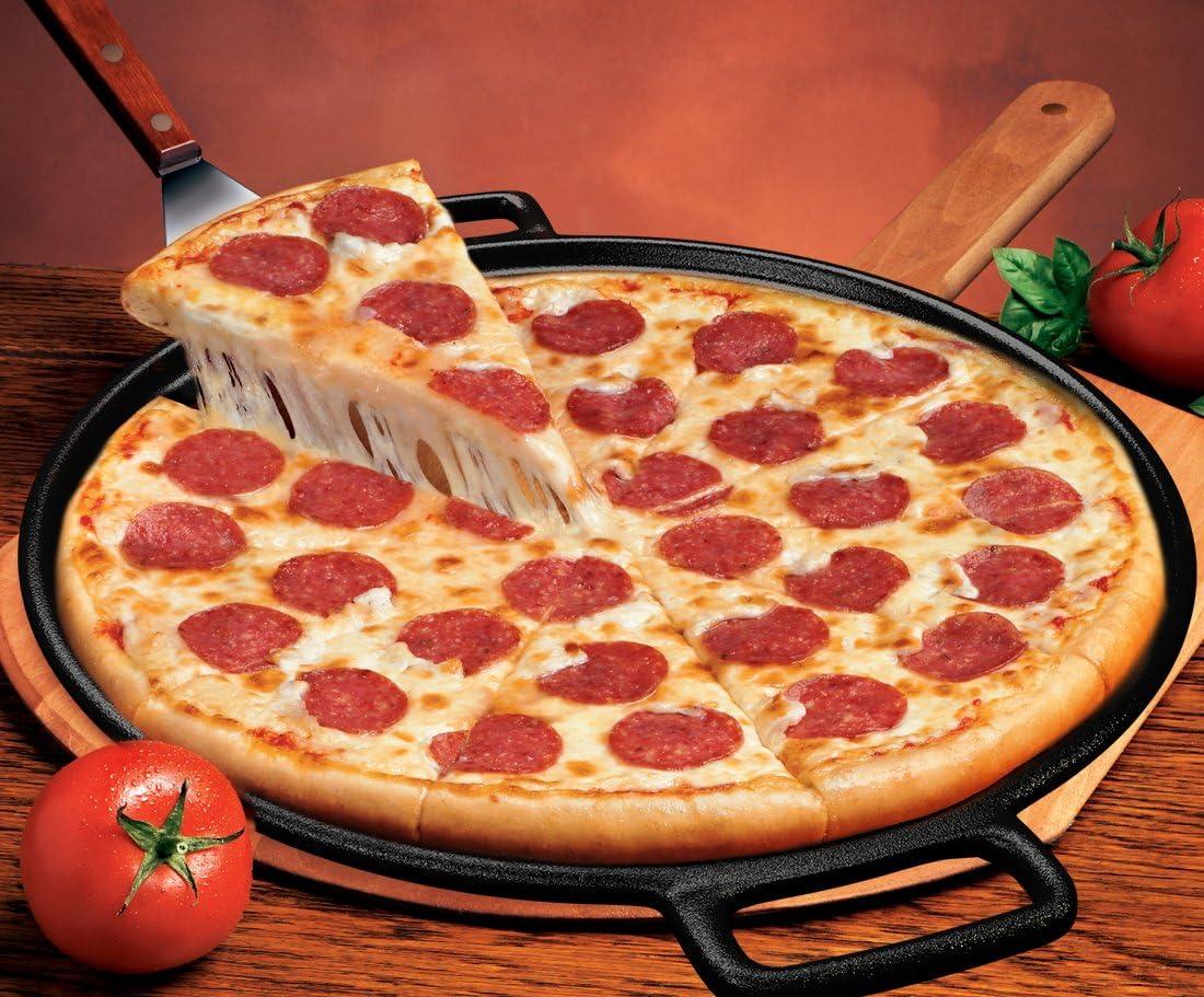 14-Inch Black Cast Iron Pizza Pan with Handles