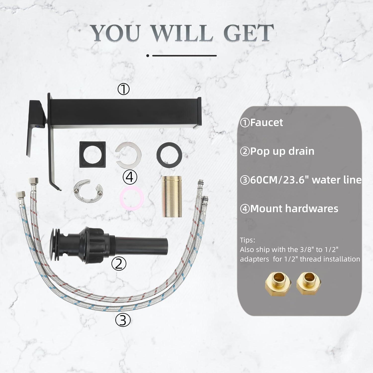 Matte Black Vessel Sink Faucet for Sink 1 Hole Single Handle Deck Mount Bathroom Sink Faucet Bowl Sink Mixer Tap with Pop Up Drain Combo Vanity RV Bar Sink Faucet