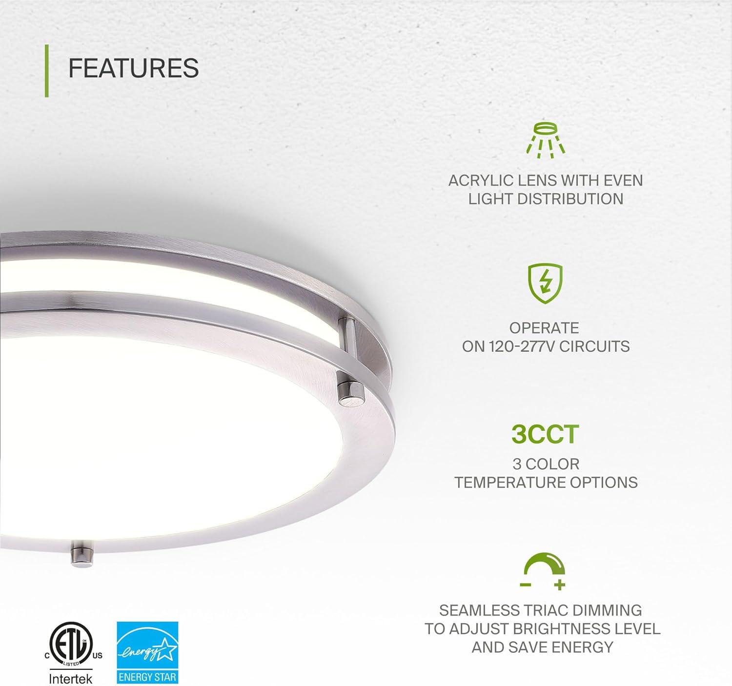 18-Inch Brushed Nickel LED Flush Mount Ceiling Light with Acrylic Shade
