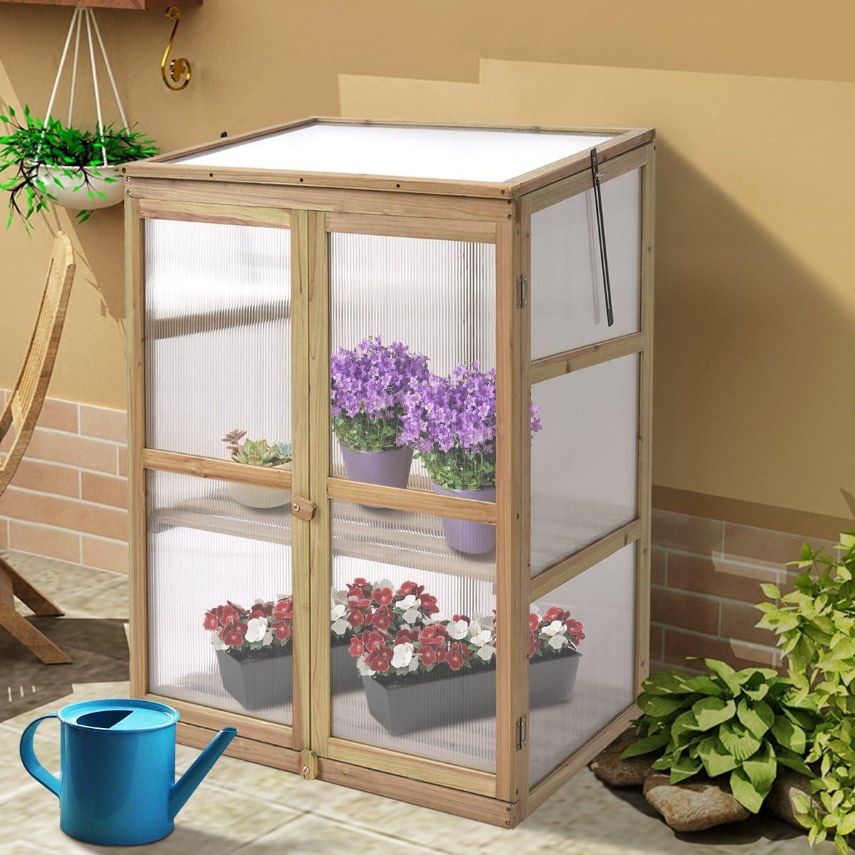 Portable Fir Wood Cold Frame Greenhouse with Shelves