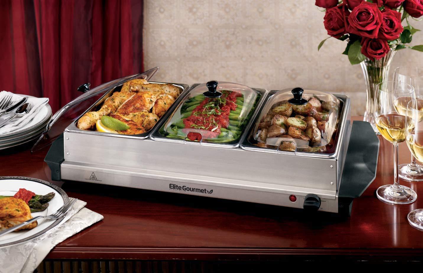 Elite Platinum 3 x 2.5 Qt. Stainless Steel Electric Buffet Server